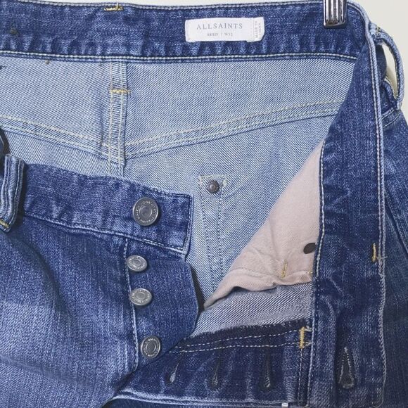 All Saints Reed Straight Leg Jeans Mens Size 32 Distressed Button Fly - Picture 13 of 13